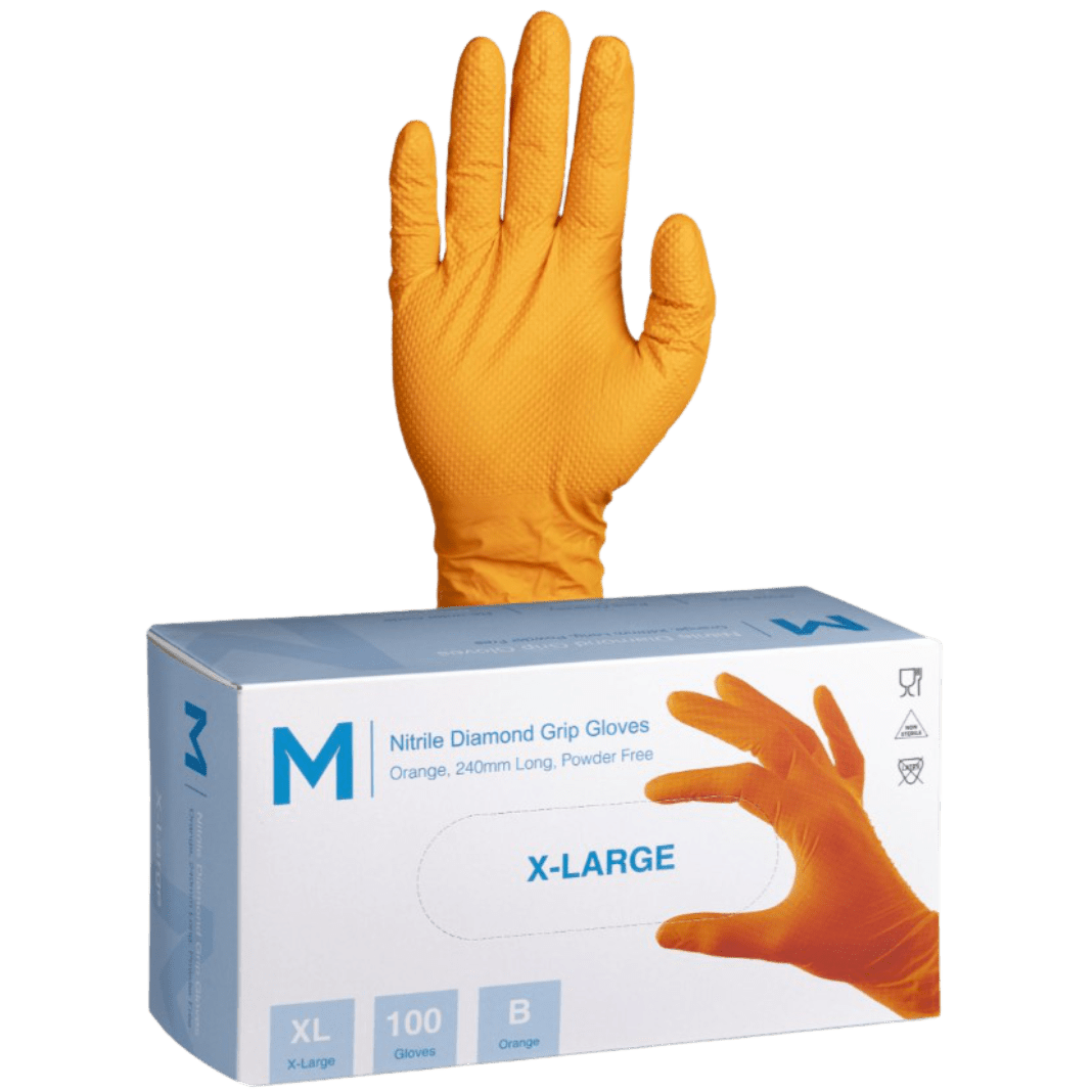Nitrile Orange Diamond Gloves Heavy Duty, (100) (clearance) - NZ Packaging