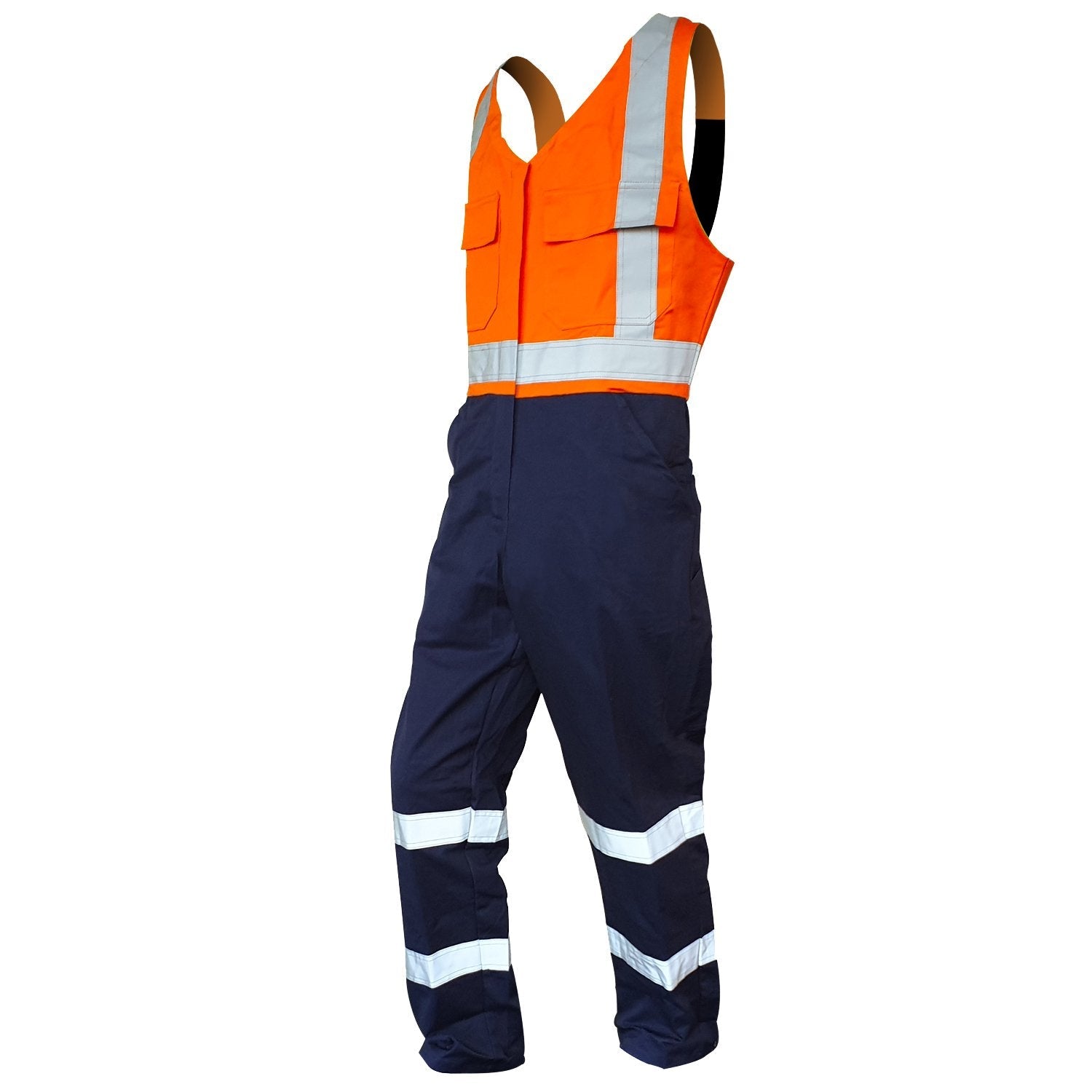 Overall Action Bib, 300gsm Cotton, Orange/Navy,D/N - NZ Packaging