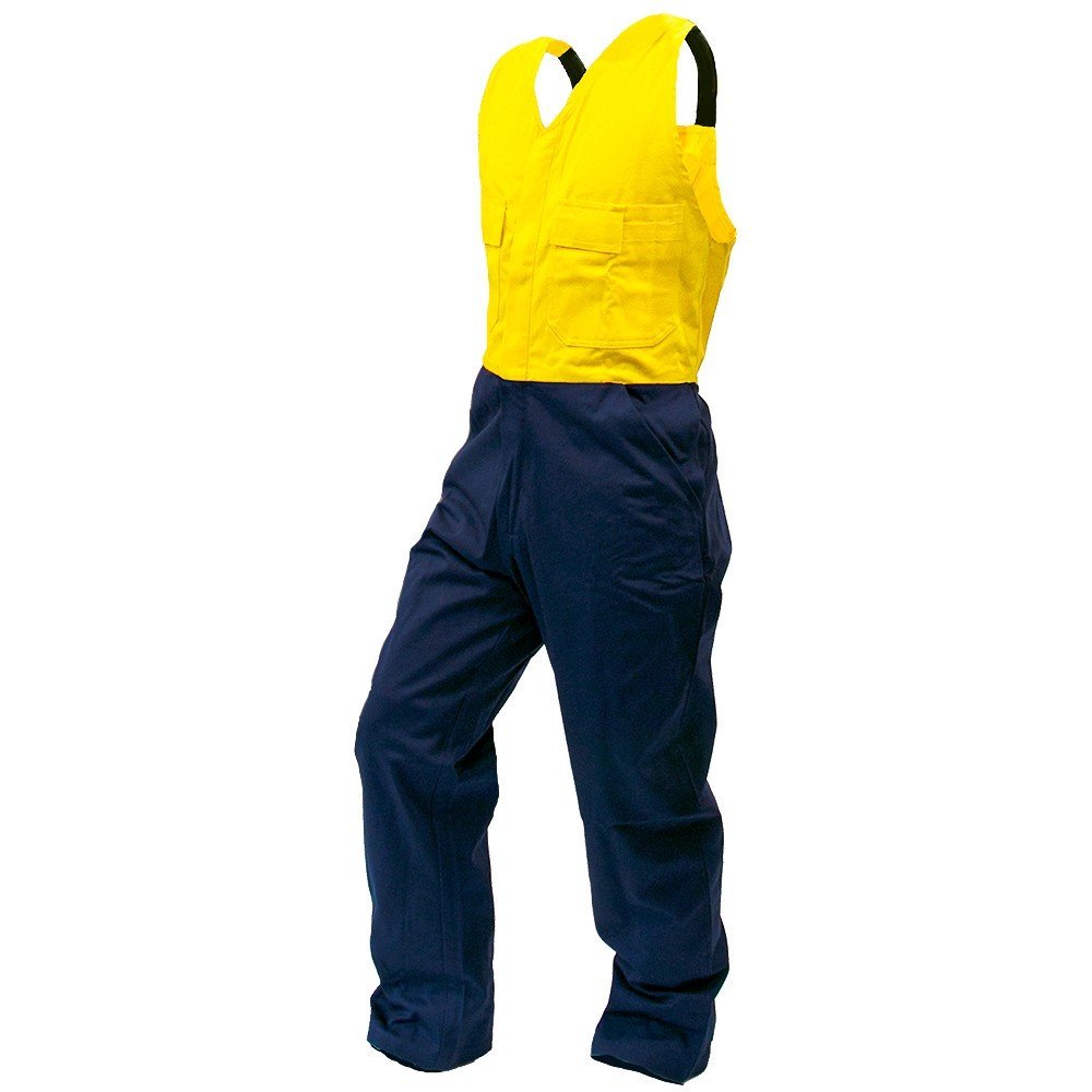 Overall Action Bib, 300gsm Cotton, Yellow/Navy, Do - NZ Packaging