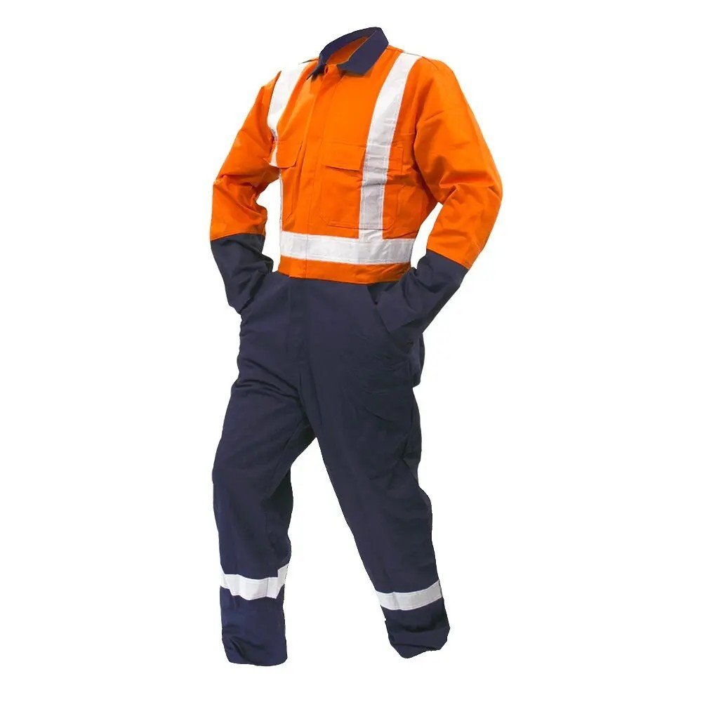 Overall Ls, 200gsm Cotton Ripstop, Orange/Navy Dn - NZ Packaging