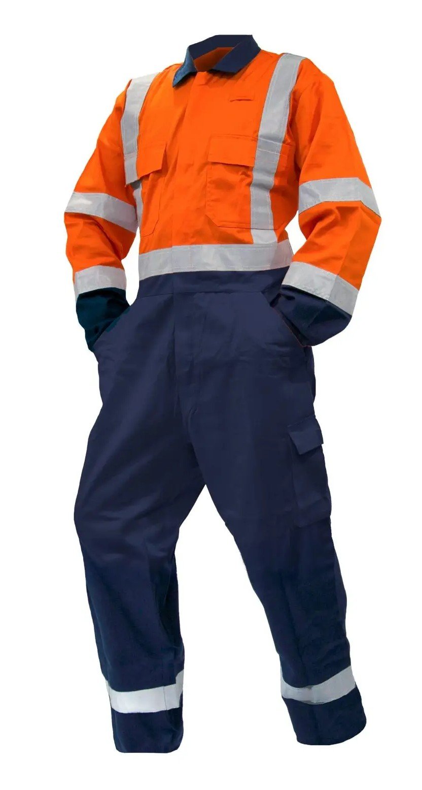 Overall Ls, 240gsm Poly/Cotton, Orange/Navy Dn , S - NZ Packaging
