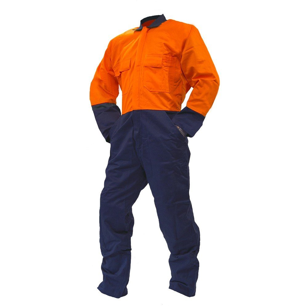 Overall Ls, 240gsm Poly/Cotton, Orange/Navy Do, Si - NZ Packaging