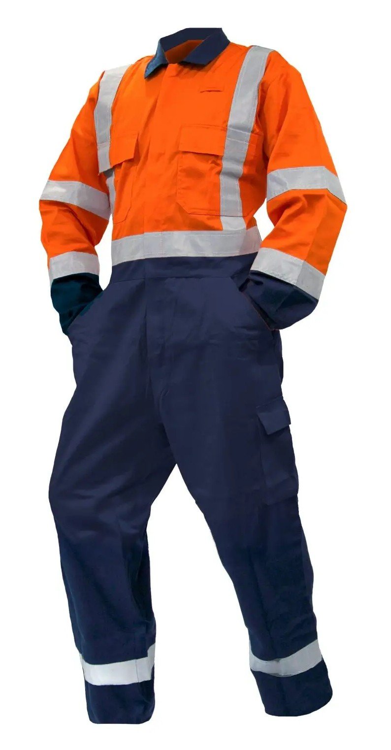 Overall Ls, 300gsm Cotton, Orange/Navy Dn - NZ Packaging