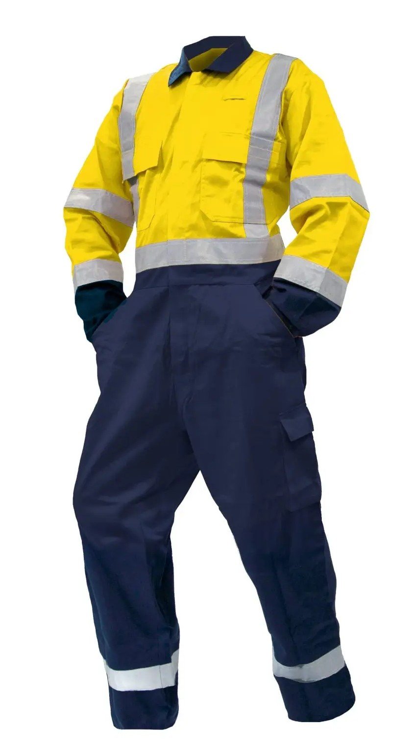 Overall Ls, 300gsm Cotton, Yellow/Navy Dn - NZ Packaging