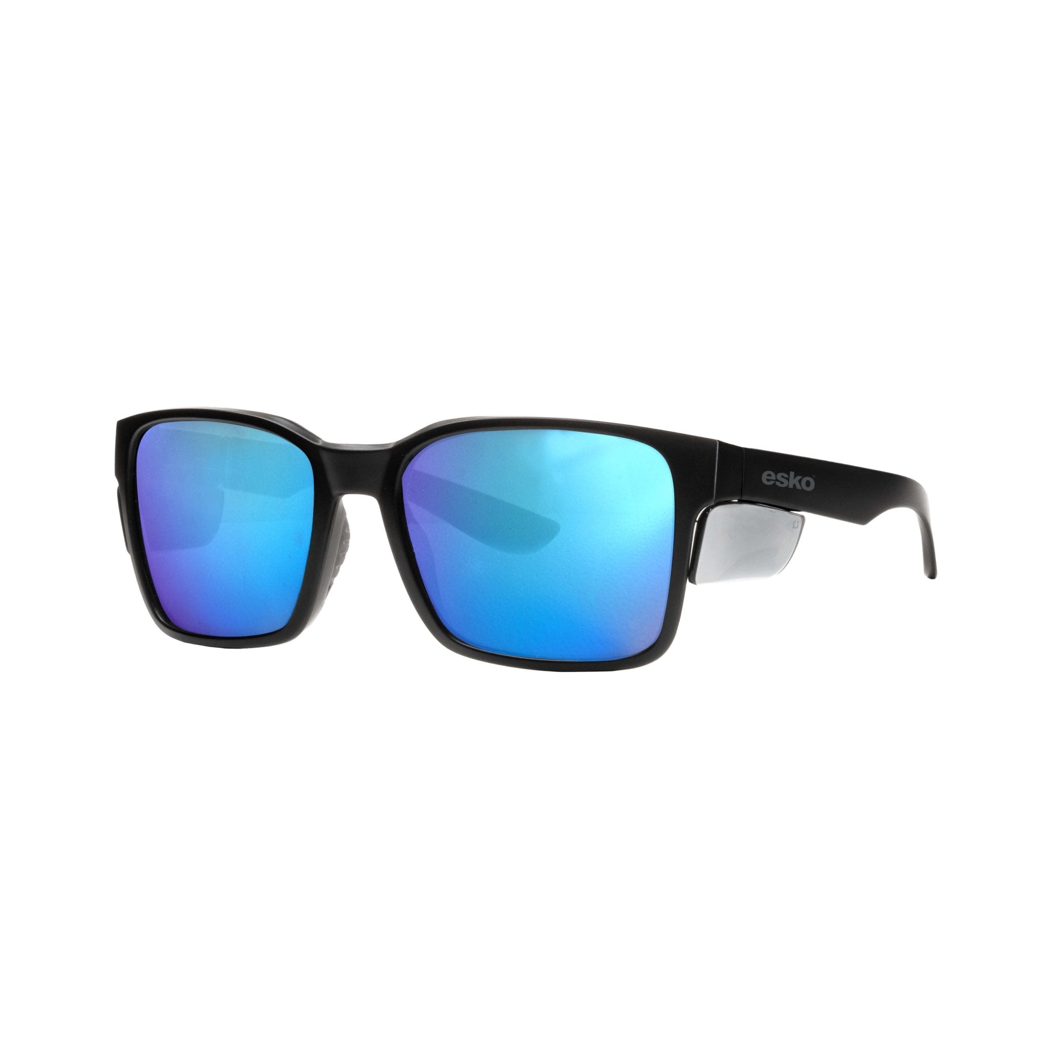 Papamoa Matte Black Frame, Revo Blue Mirror Polarised Lens With Anti-Fog, Smoke Side Shields, As/Nzs1337.1:2010. Surf Series - NZ Packaging