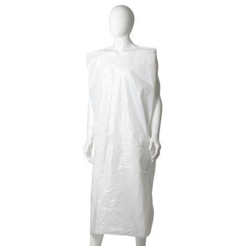 Polyethylene Sleeveless Apron, White, 800mm x 1400mm, 30mu (250) - NZ Packaging