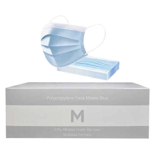 Polypropylene Medical Face Masks, 3 Ply, Ear Loop Design, Blue (50) - NZ Packaging