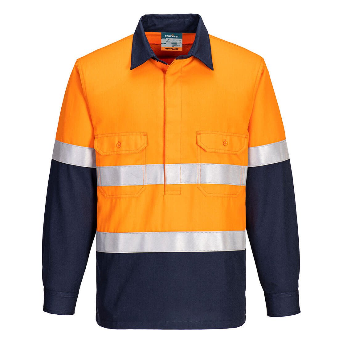 Portflame FR Class D/N Two-Tone Vented Shirt, Orange/Navy - NZ Packaging
