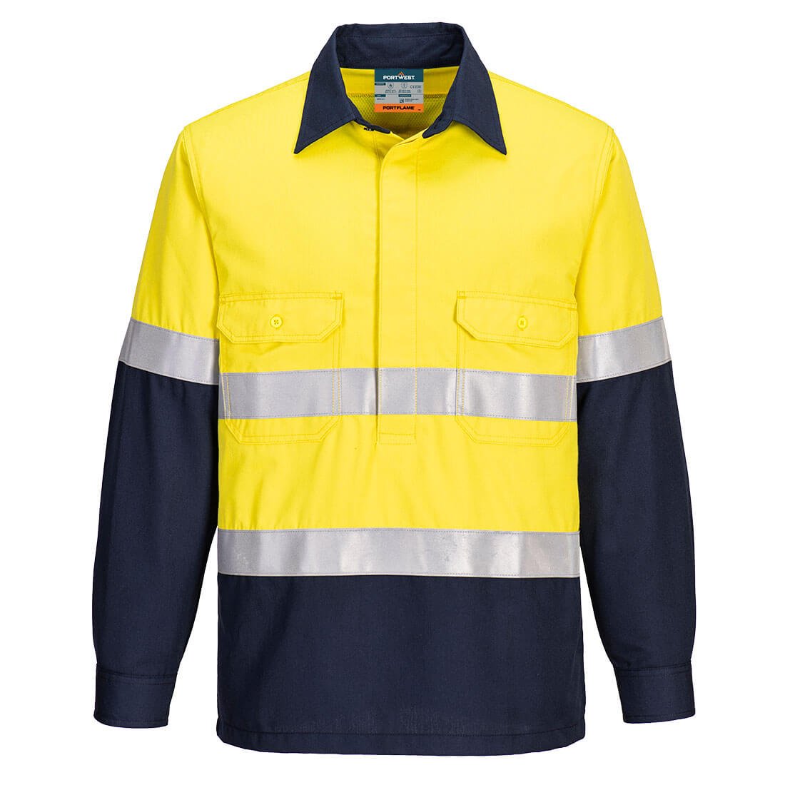 Portflame FR Class D/N Two-Tone Vented Shirt, Yellow/Navy - NZ Packaging