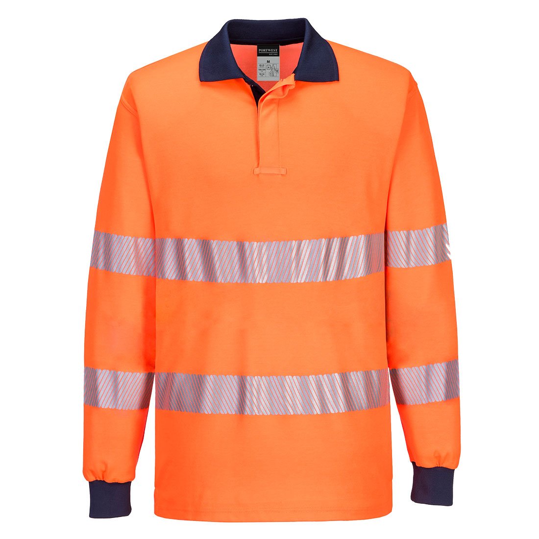 PW3 Hi-Vis Polo Shirt L/S, Orange/Navy - NZ Packaging