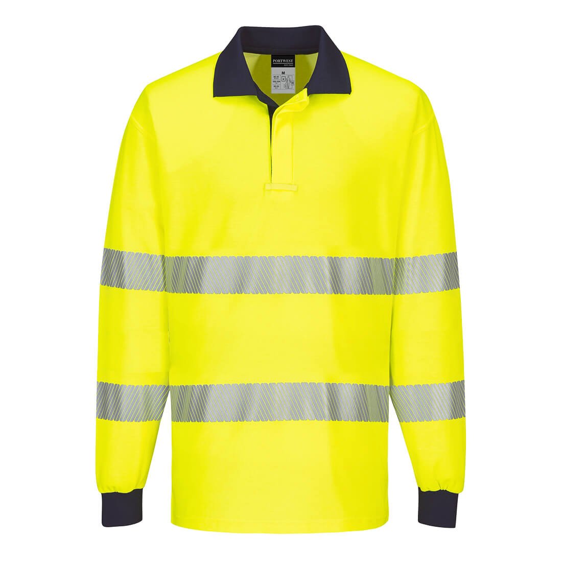 PW3 Hi-Vis Polo Shirt L/S, Yellow/Navy - NZ Packaging