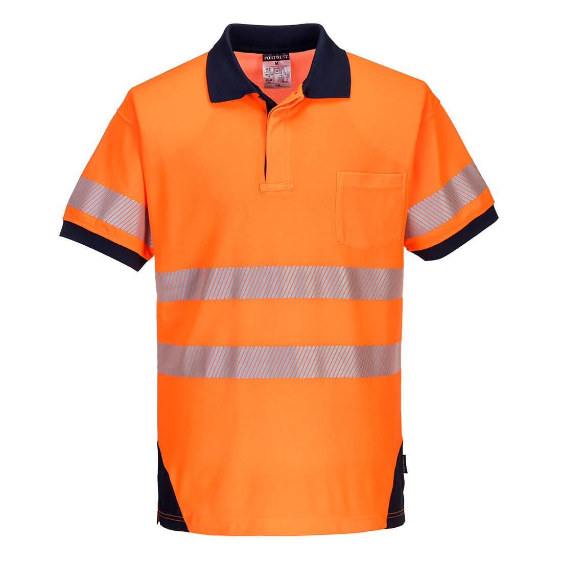 PW3 Hi-Vis Polo Shirt S/S, Orange/Navy - NZ Packaging