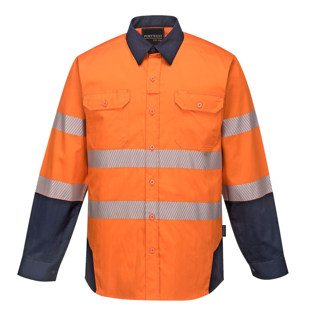 PW3 HI-VIS SHIRT L/S, Orange/Navy - NZ Packaging