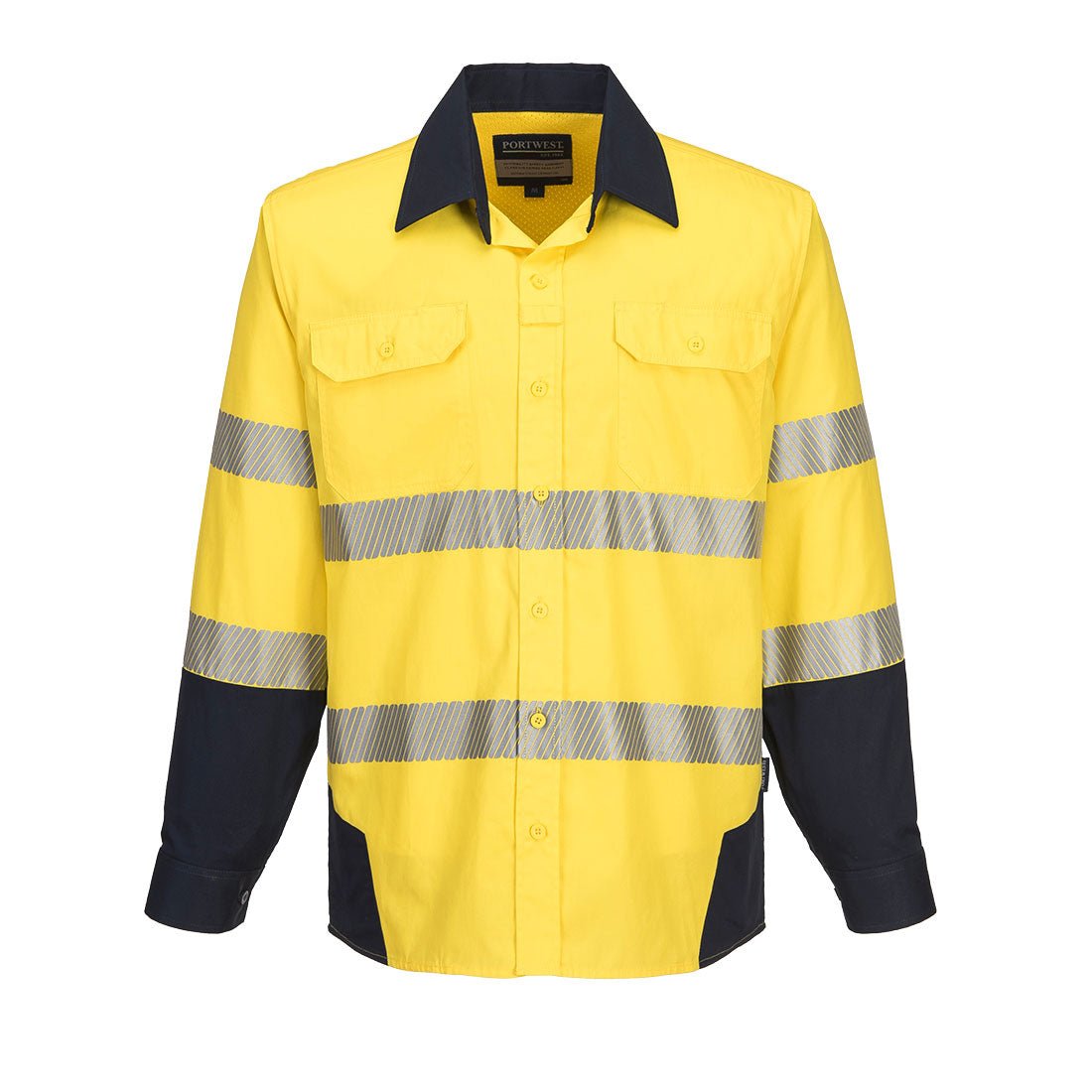 PW3 HI-VIS SHIRT L/S, Yellow/Navy - NZ Packaging