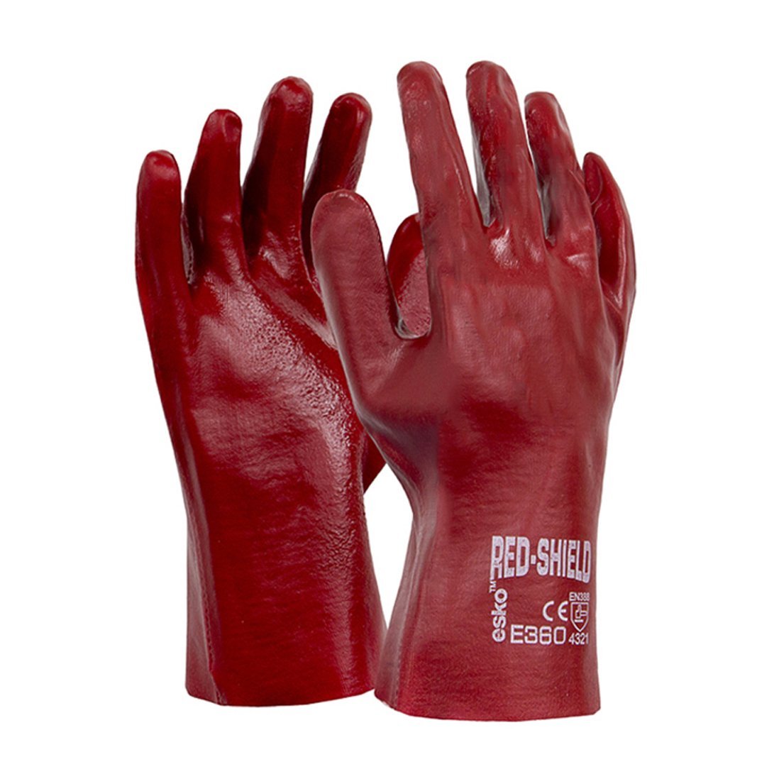Red Shield, Red Pvc Single Dipped Gauntlet Glove, 27cm - NZ Packaging