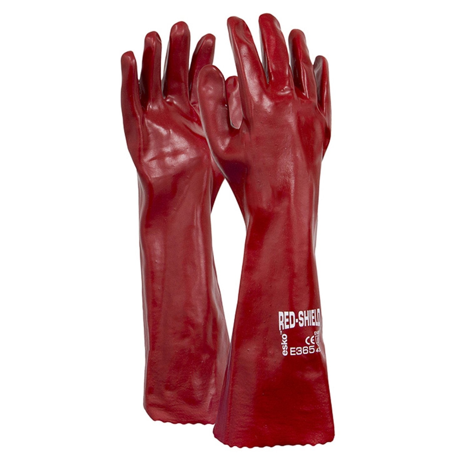 Red Shield, Red Pvc Singled Dipped Gauntlet Glove, 45cm - NZ Packaging