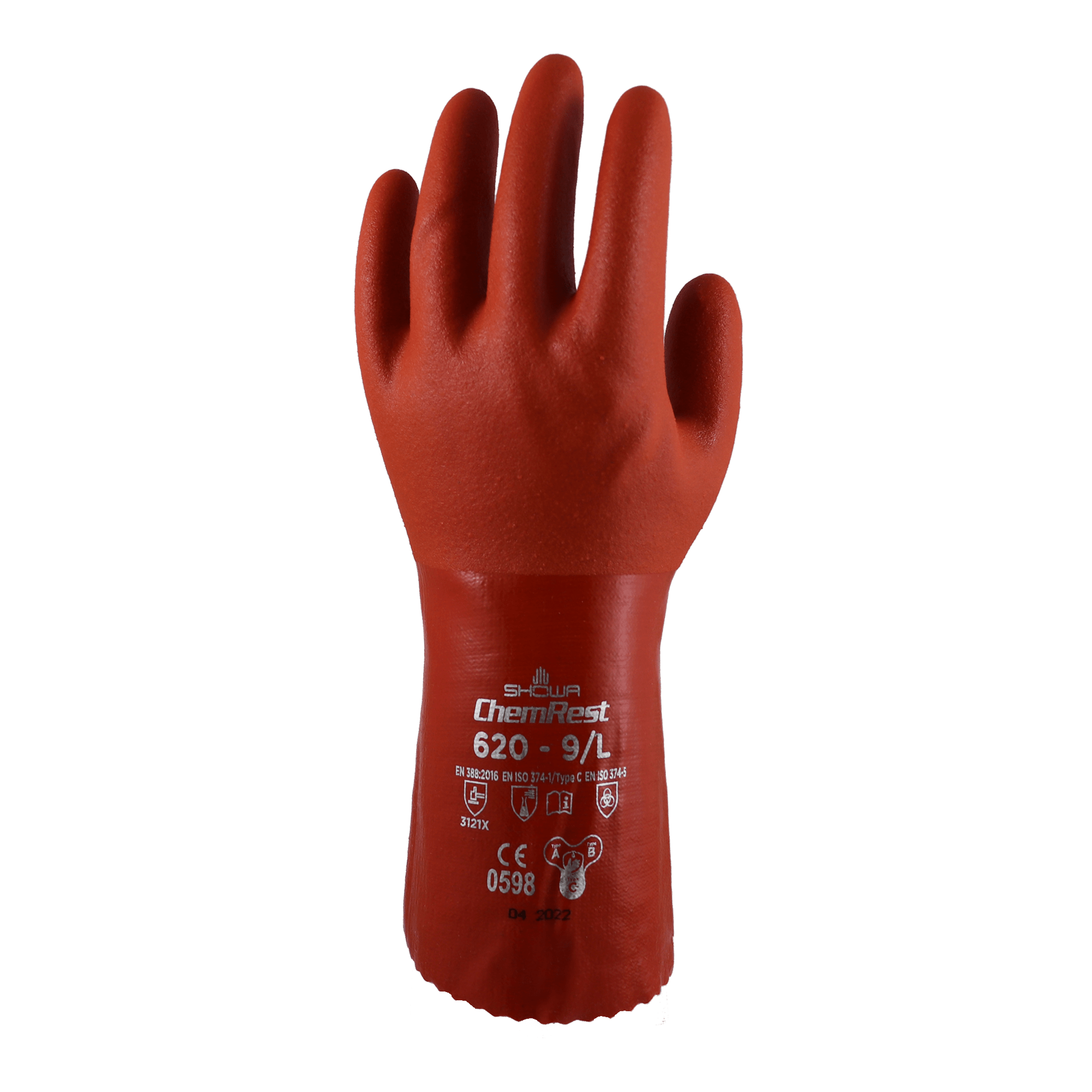 Showa 620 PVC Chemical Glove Orange Glove Medium - NZ Packaging