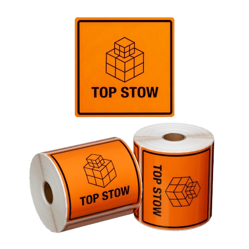 Top Stow Label , Orange/Black, 99mm x 99mm (500) - NZ Packaging