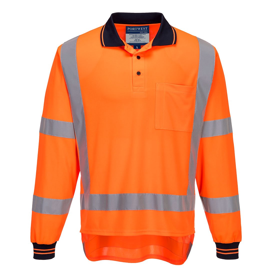 TTMC-W17 Hi-Vis X Back Polo Shirt L/S, Orange - NZ Packaging