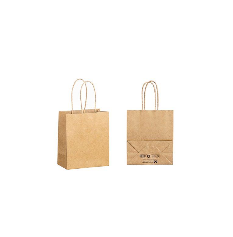 Twist Handle Paper Bag 2XS Brown, 140mm x 75mm x 165mm, 120gsm, FSC® Recycled - NZ Packaging