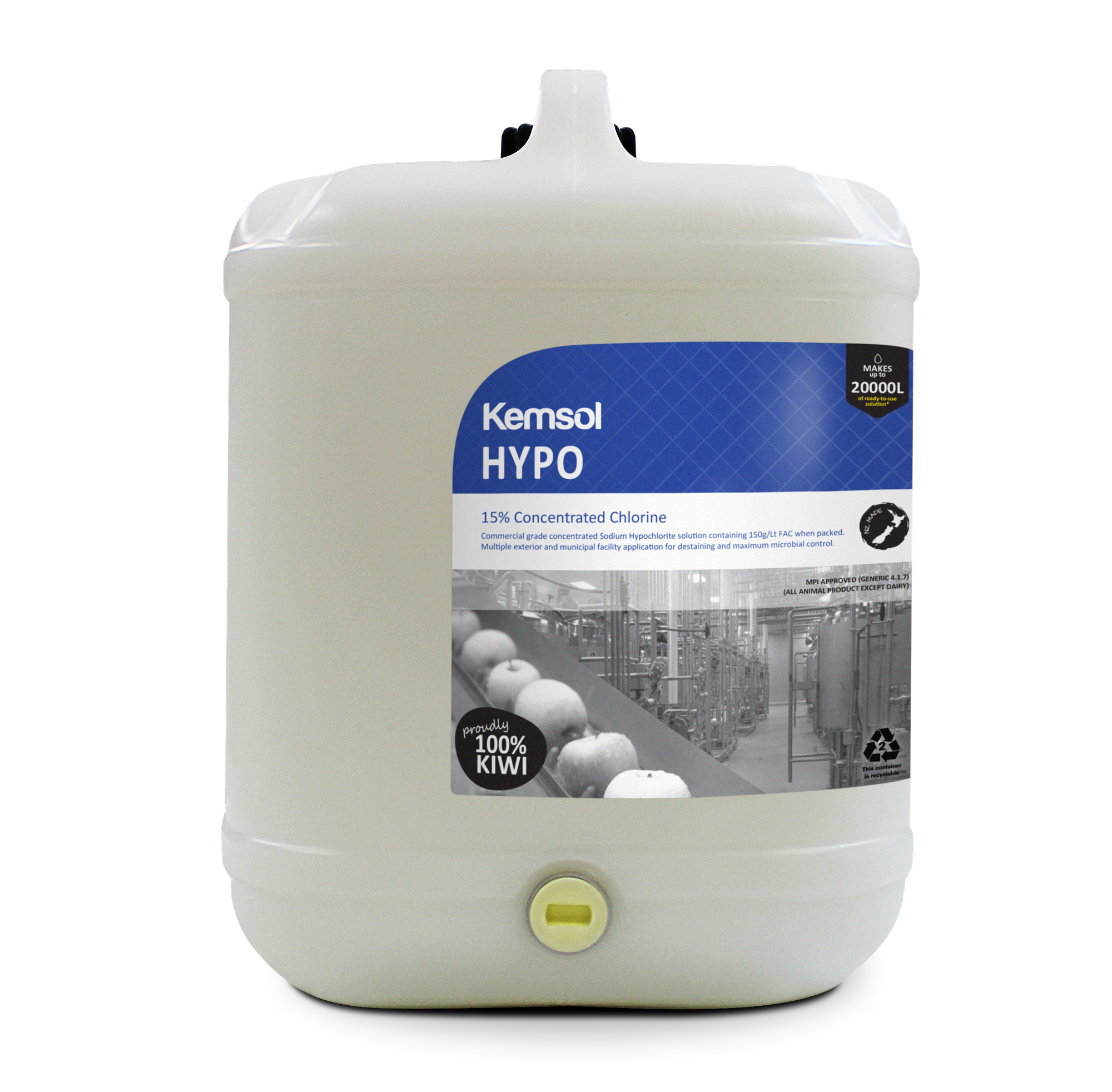 Chemex Hypo-White Sodium Hypochlorite Solution 12%, 20L (DG Class 8)