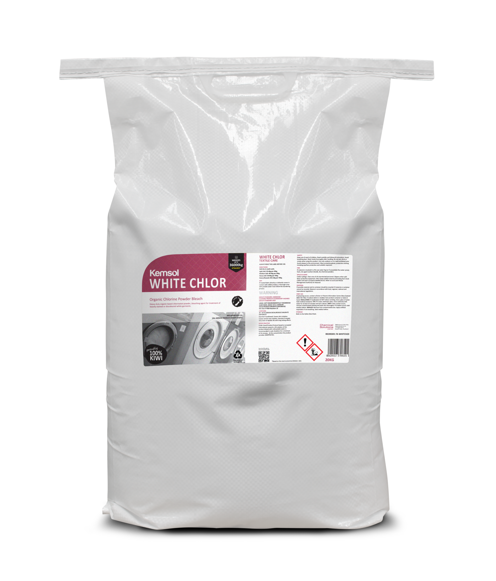 Kemsol White Chlor Organic Chlorine Powder Bleach 20kg