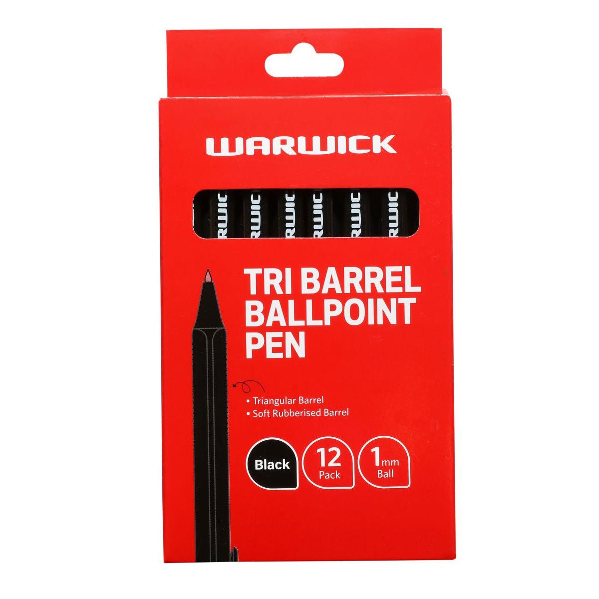Warwick Pen Ballpoint Tri Barrel 1.0mm Medium Black Box 12 - NZ Packaging