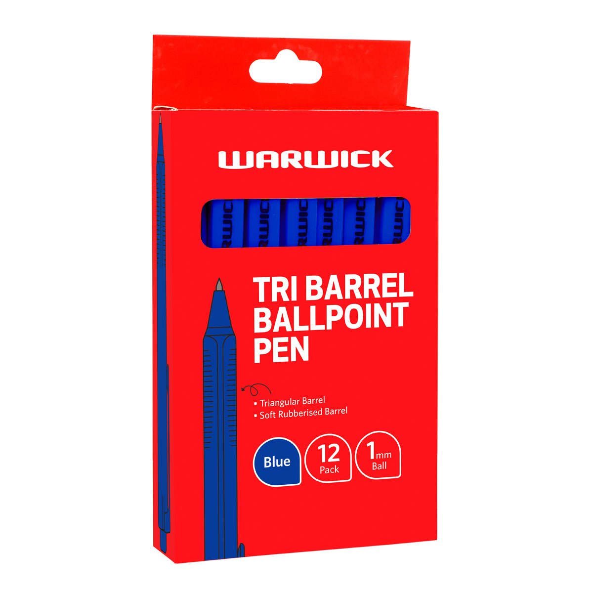 Warwick Pen Ballpoint Tri Barrel 1.0mm Medium Blue Box 12 - NZ Packaging