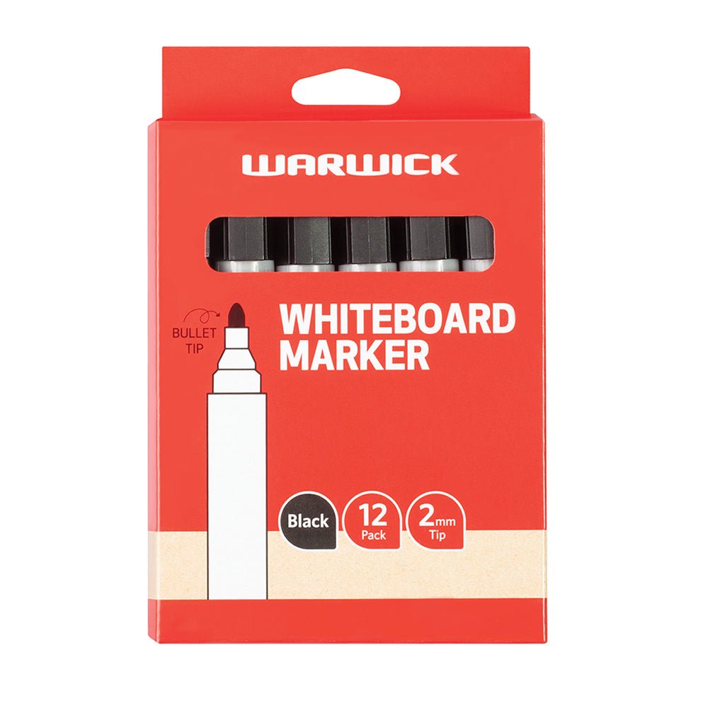 Warwick Whiteboard Marker Black Bullet Tip Box 12 - NZ Packaging