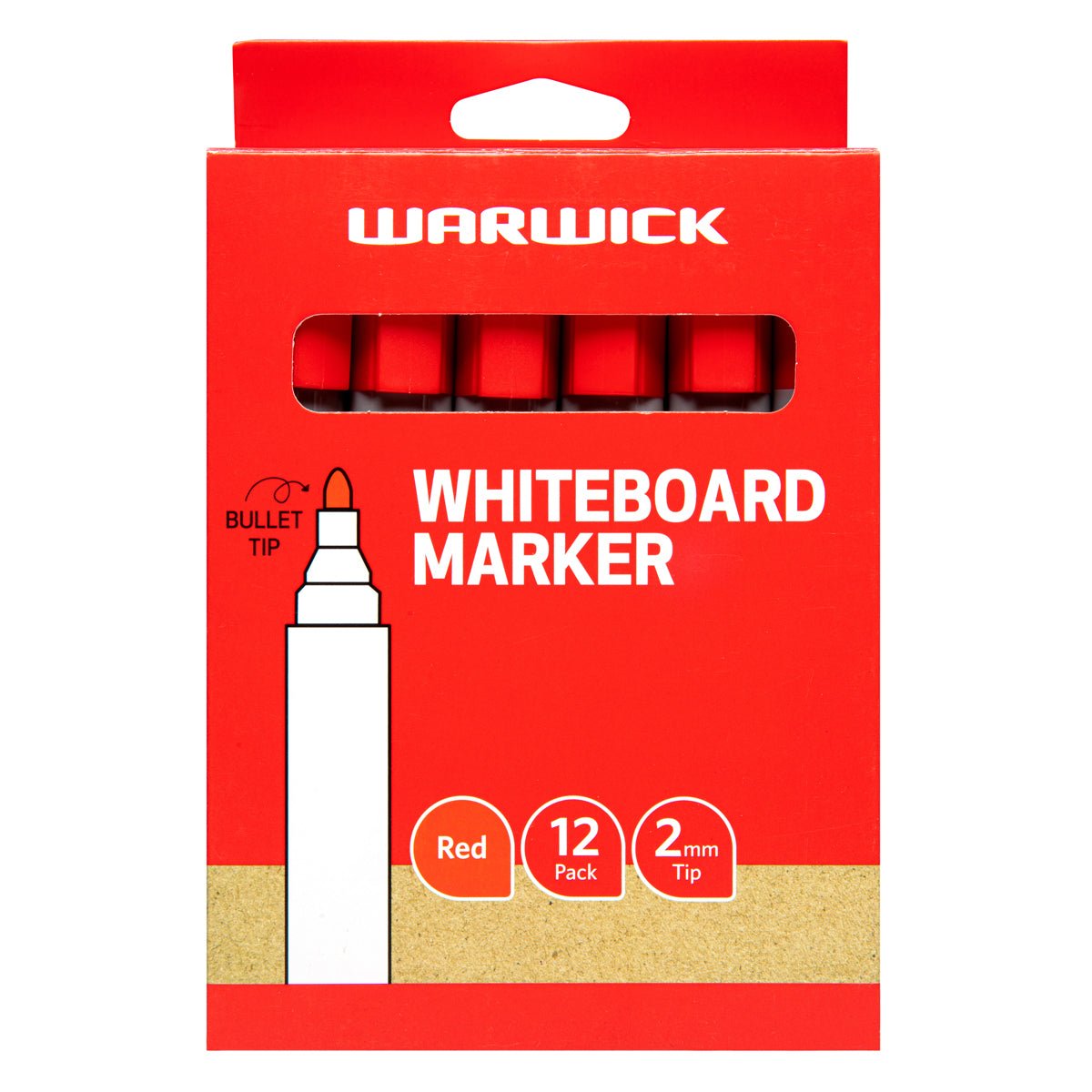 Warwick Whiteboard Marker Red Bullet Tip Box 12 - NZ Packaging