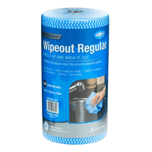 Wiping Cloths 30cm x 45cm x 65m POR Sorb-X Wipeout Regular Blue - NZ Packaging