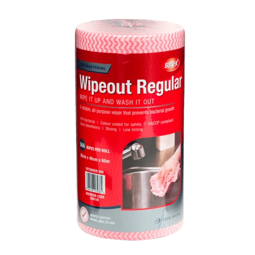 Wiping Cloths 30cm x 45cm x 65m POR Sorb-X Wipeout Regular Red - NZ Packaging