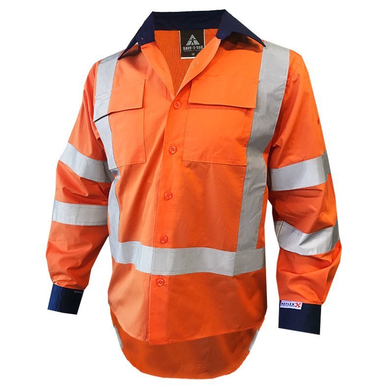 X-Back Rip Stop 155gsm Cotton Ls Shirt, Ttmc-W, O/Navy - NZ Packaging